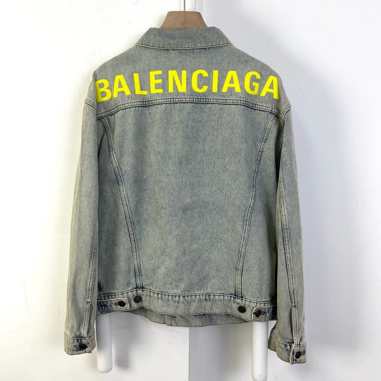 Balenciaga yellow mud back logo embroidered denim jacket