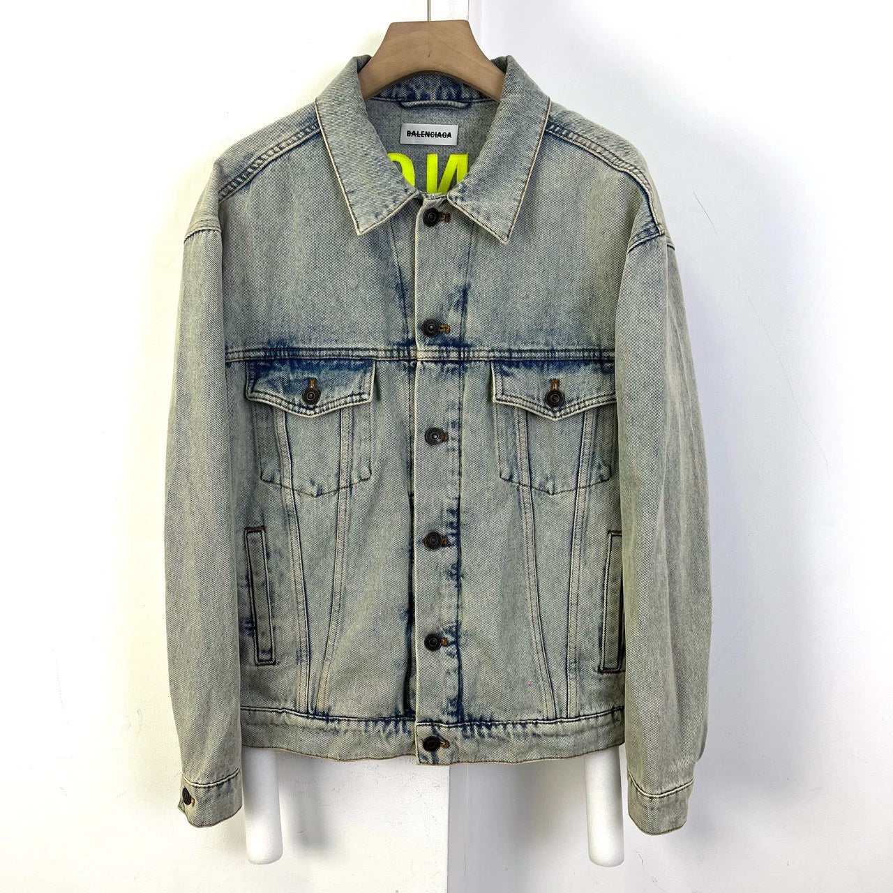 Balenciaga yellow mud back logo embroidered denim jacket