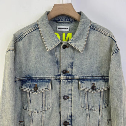 Balenciaga yellow mud back logo embroidered denim jacket