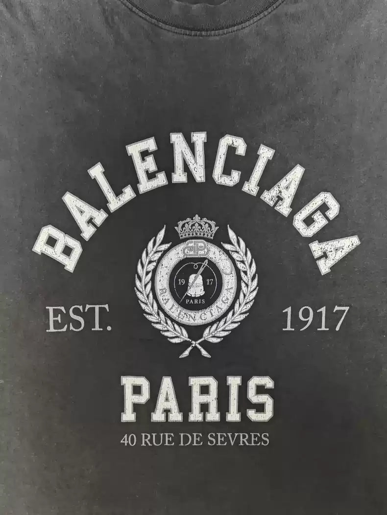 Balenciaga 22ss Crown Ear 1917 Worn Out Damaged Short sleeved T-shirt