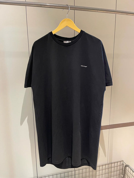 Balenciaga Black Small Logo Printed Loose Round Neck Short Sleeve T-shirt