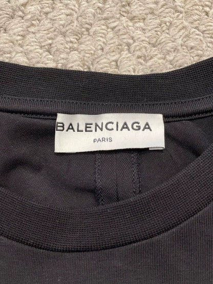 Balenciaga Black Small Logo Printed Loose Round Neck Short Sleeve T-shirt