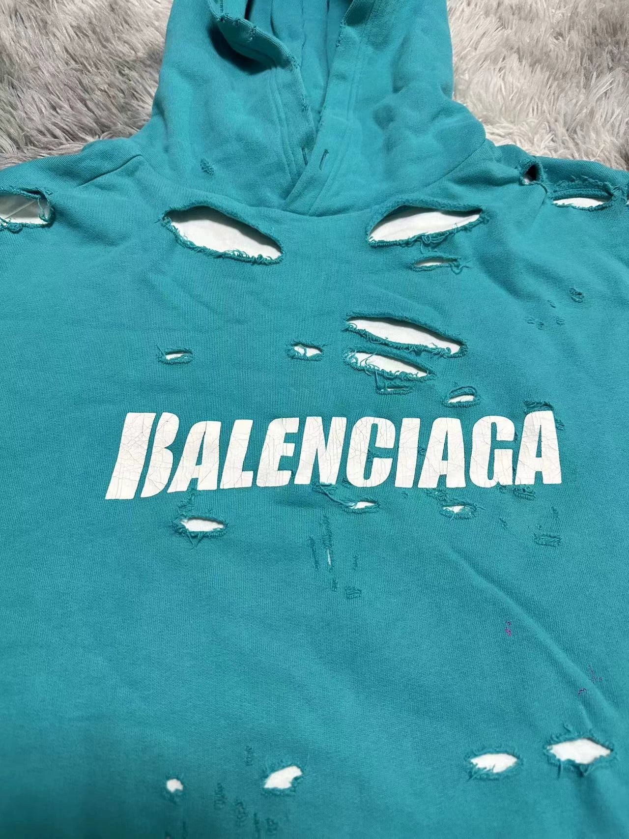 Balenciaga Lake Blue Destruction Double layered Hoodie