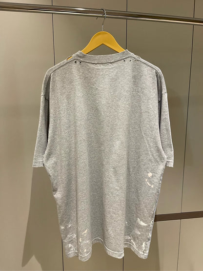 Balenciaga Grey Rainbow Pierced Vintage Short Sleeve T-shirt