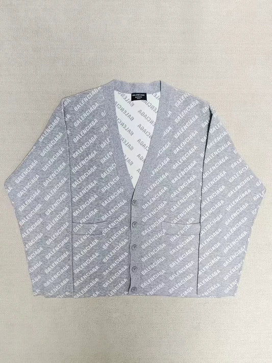 Balenciaga 23ss full printed logo jacquard knitted sweater cardigan jacket