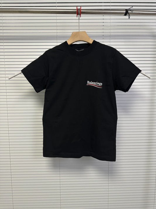 Balenciaga latest black embroidered cola short sleeved shirt