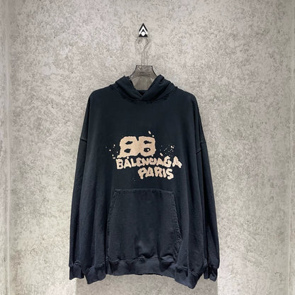 Balenciaga Double B Graffiti Logo Black Hoodie