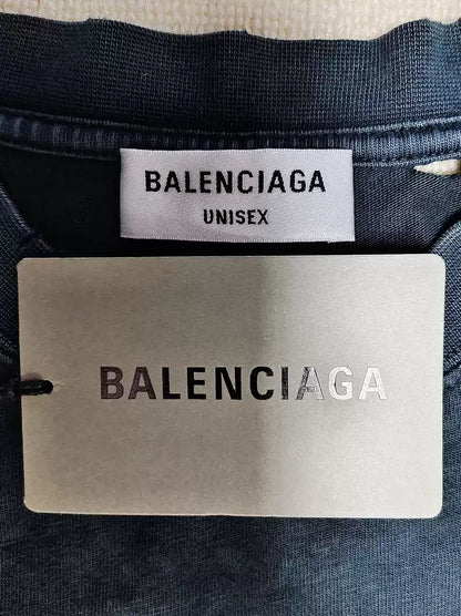 Balenciaga 22ss Maison Double B Letter Scissor Print Cracks, Wear and Tears, Worn Out, Washed Short sleeved T-shirt