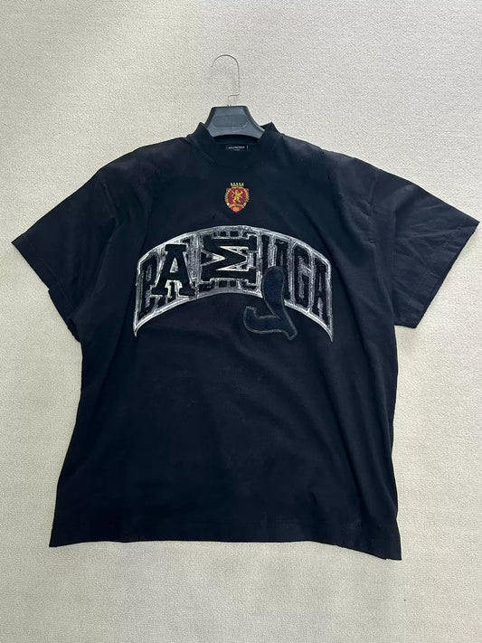 Balenciaga 23SS Mud Dyed Manchester United Damaged Old Velcro Short sleeved T-shirt