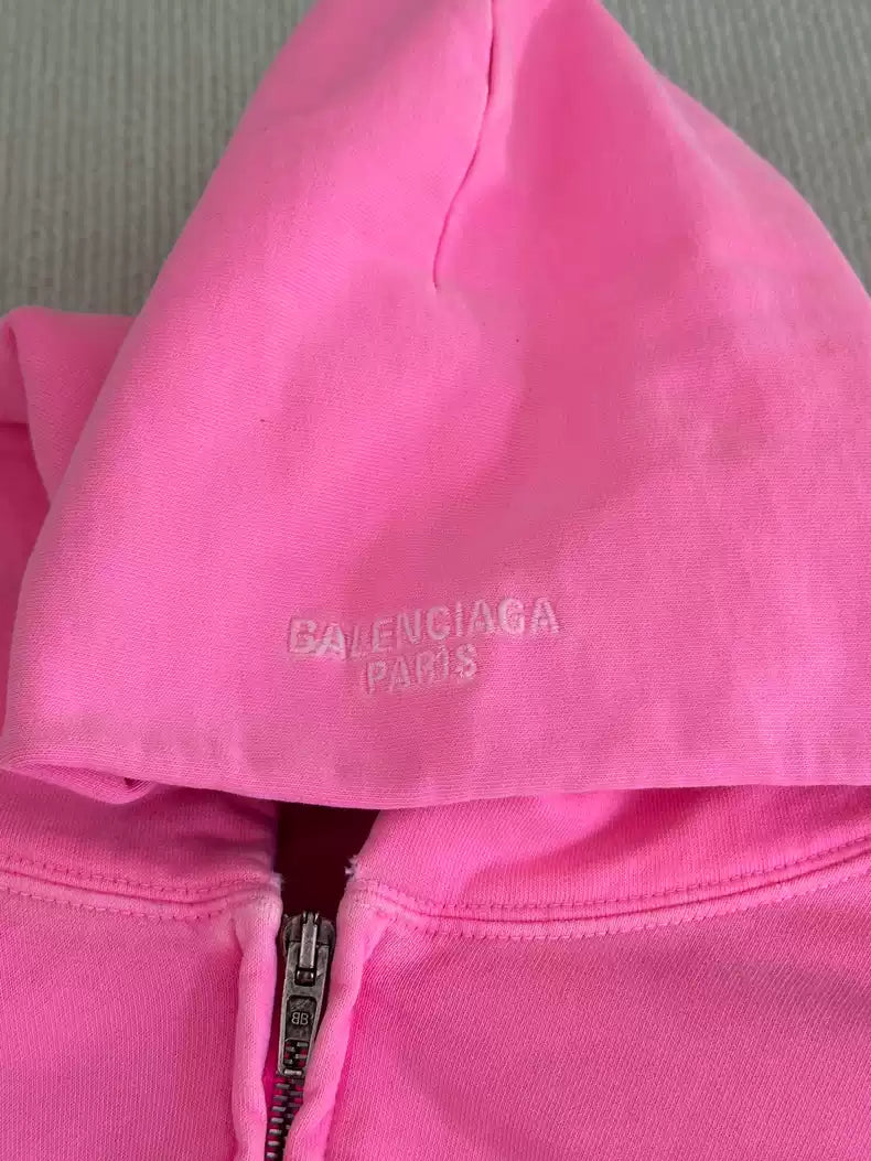 Balenciaga 23ss Distressed Pink Zippered Jacket Hoodie