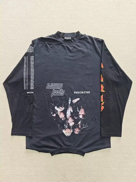 Balenciaga22SS Inverted and Inverted Portrait Band Washed and Damaged Long Sleeves