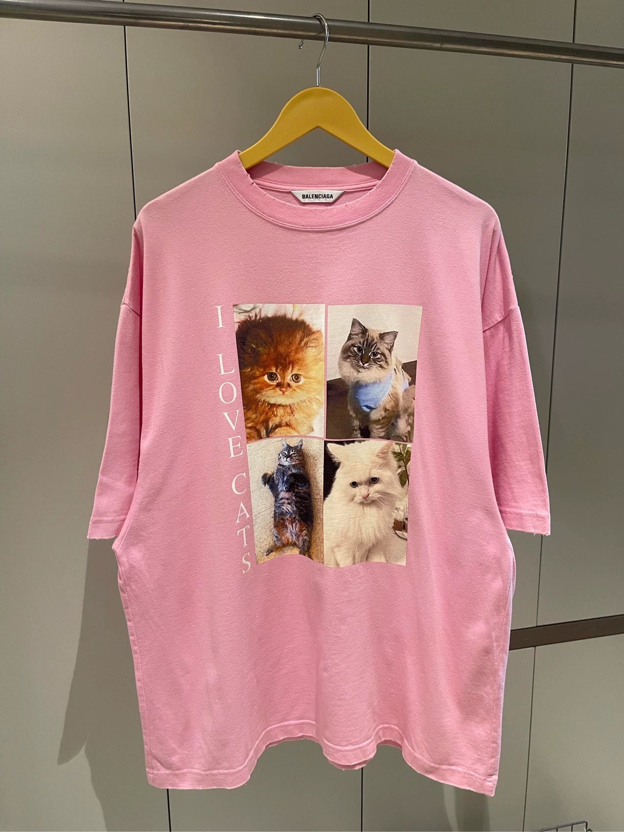 Balenciaga Pink Cat Pattern Animal Short Sleeve