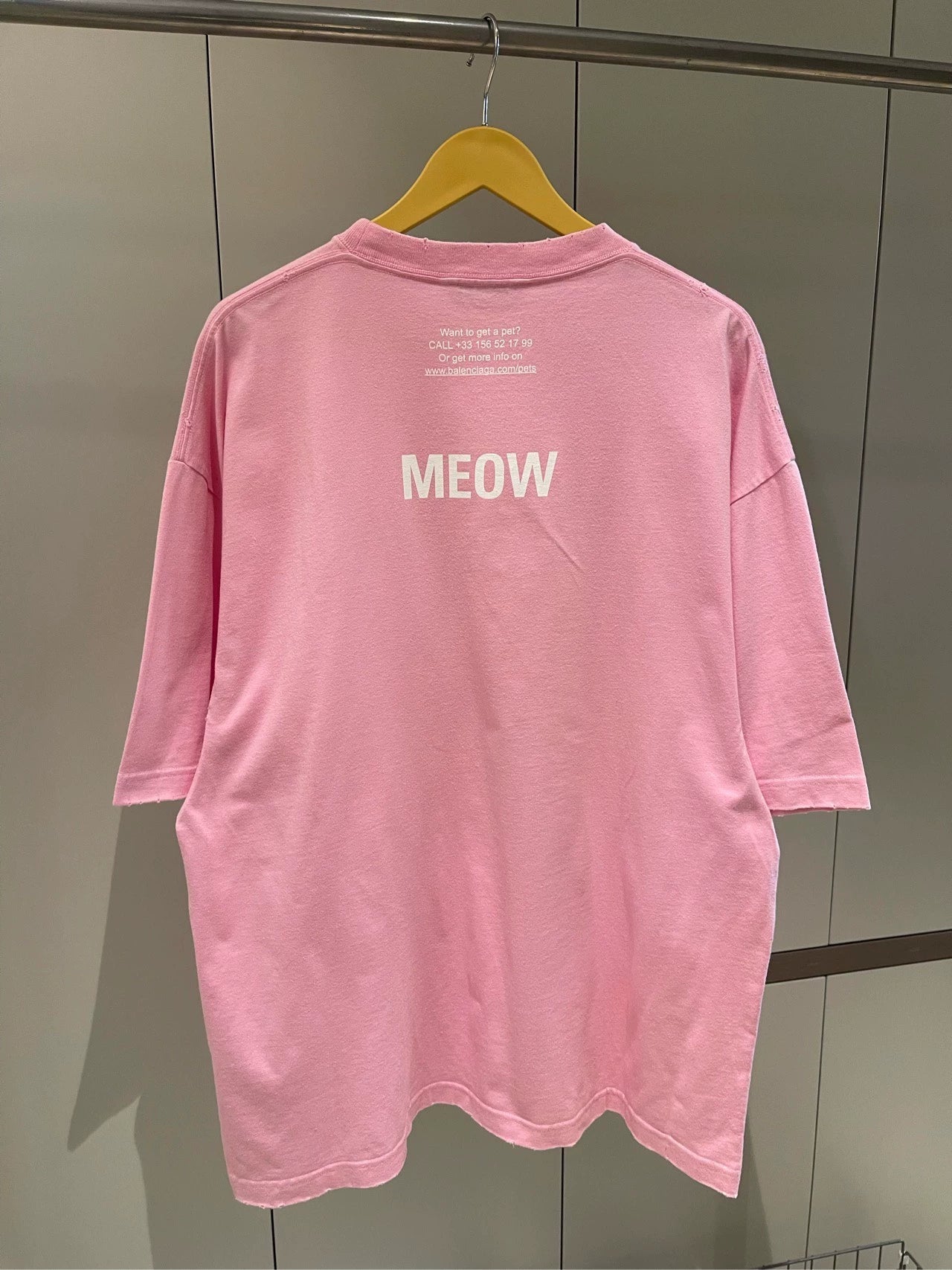 Balenciaga Pink Cat Pattern Animal Short Sleeve