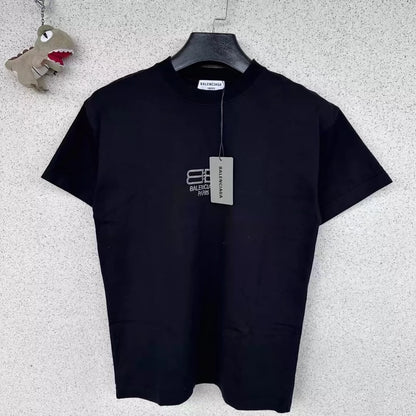 Balenciaga new black diamond button short sleeved shirt