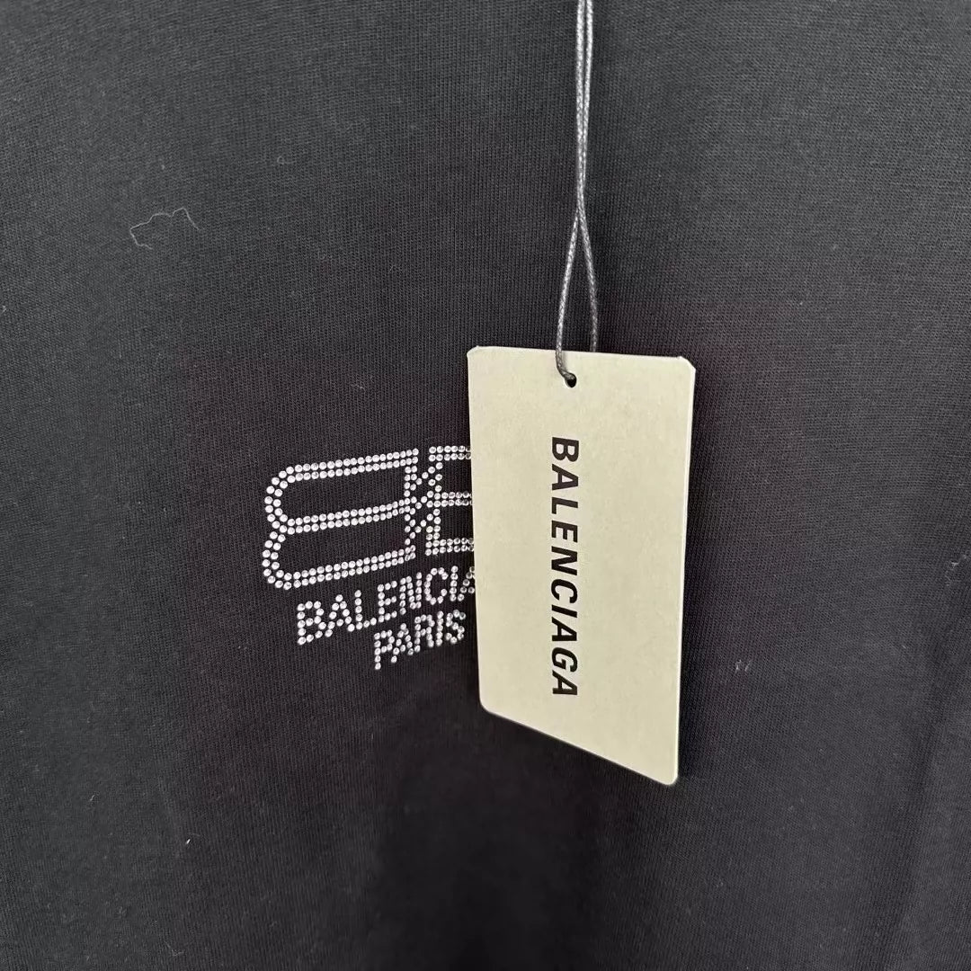 Balenciaga new black diamond button short sleeved shirt