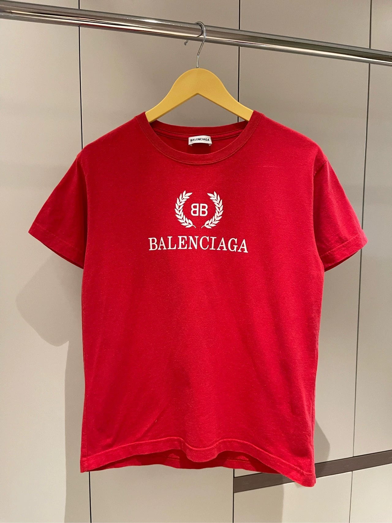 Balenciaga red wheat ears double B short sleeved shirt