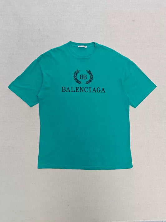 Balenciaga wheat ear logo printed water lake blue short sleeved T-shirt