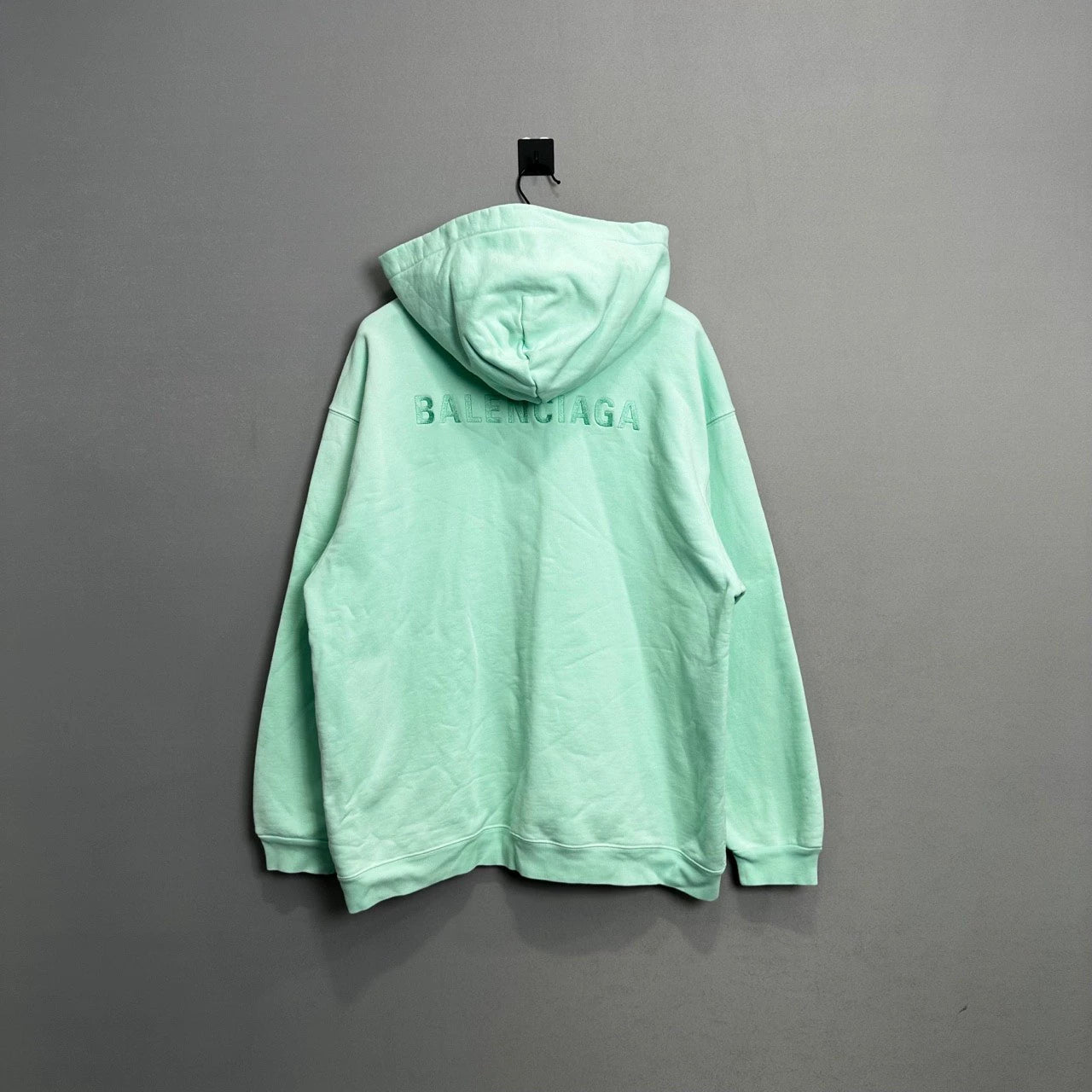 Balenciaga Mint Green Embroidered Letter Hoodie