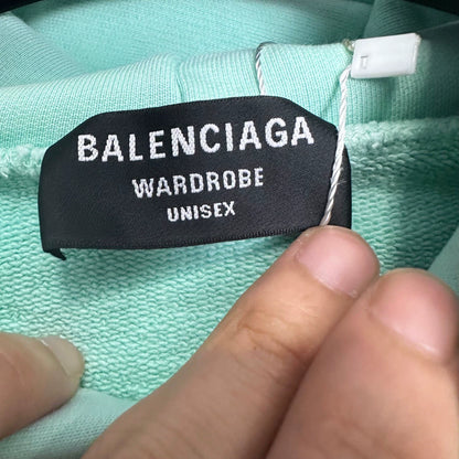 Balenciaga Mint Green Embroidered Letter Hoodie