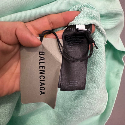 Balenciaga Mint Green Embroidered Letter Hoodie