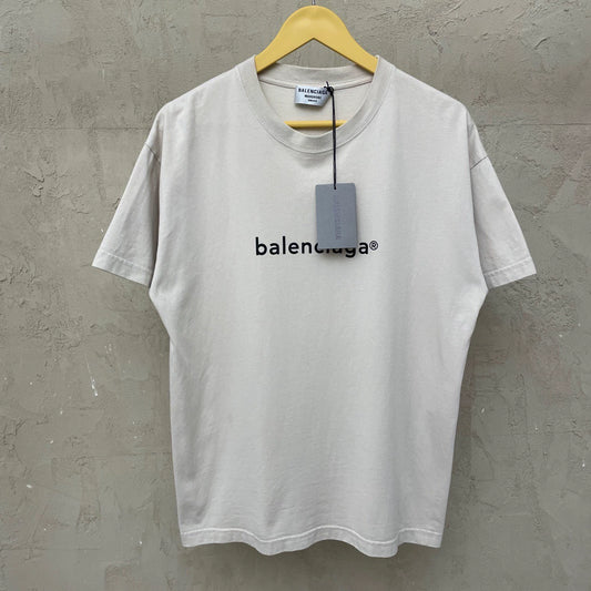 Balenciaga beige mailbox small logo short sleeved shirt