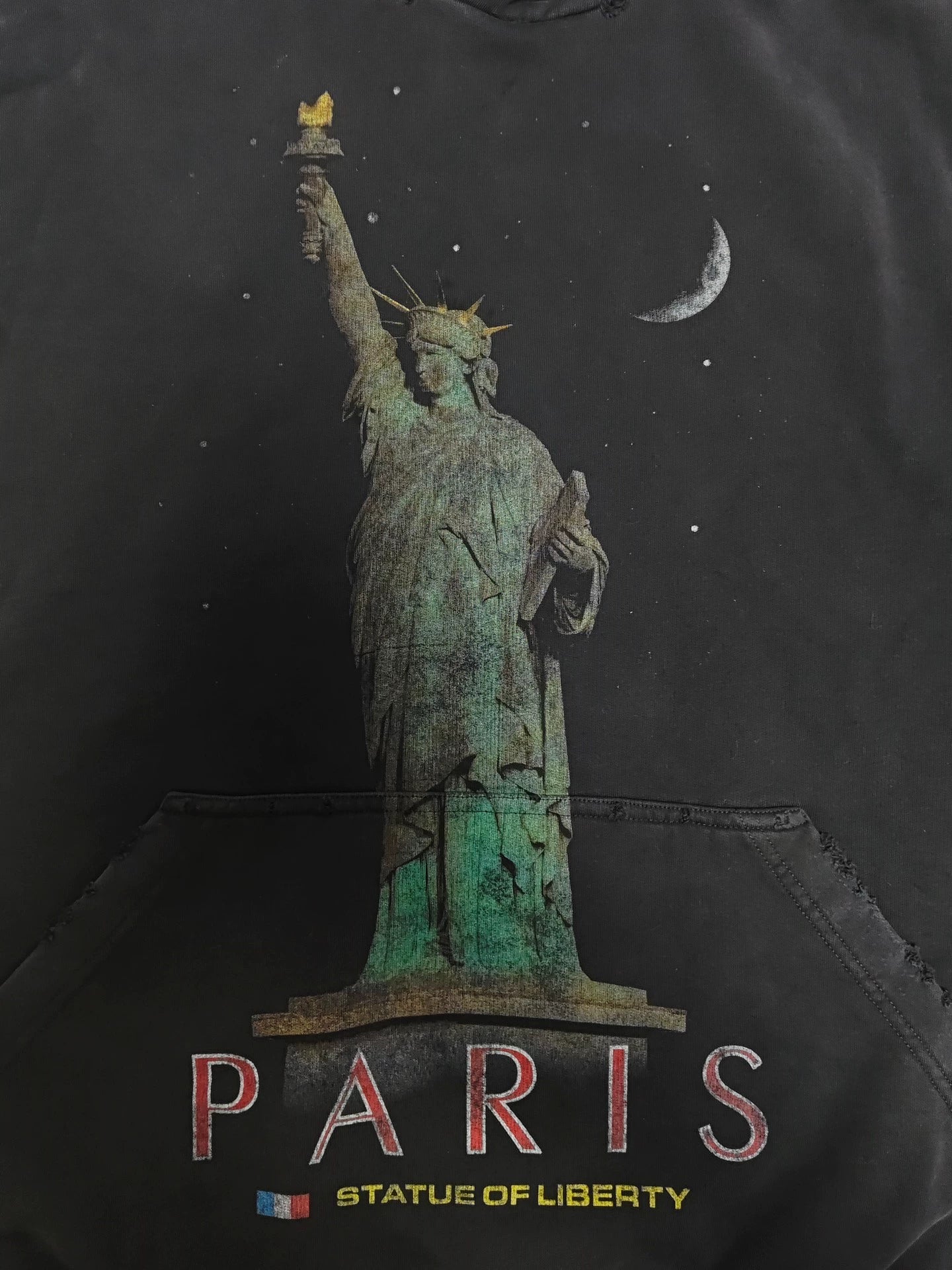 Balenciaga 24fw Statue of Liberty destroyed hooded sweatshirt