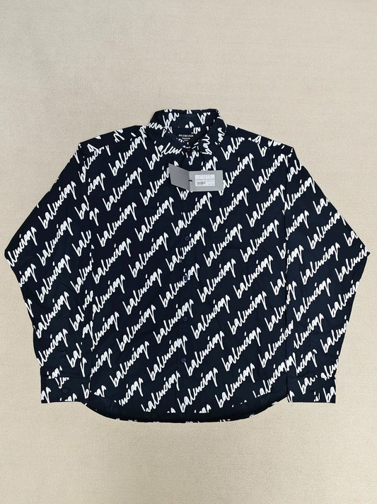 Balenciaga 23ss full print barrage blue long sleeved shirt