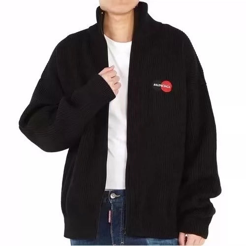 Balenciaga Black Mastercard Letter Wool Knitted Zipper Jacket