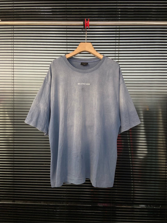 Balenciaga tie dye haze blue short sleeved shirt