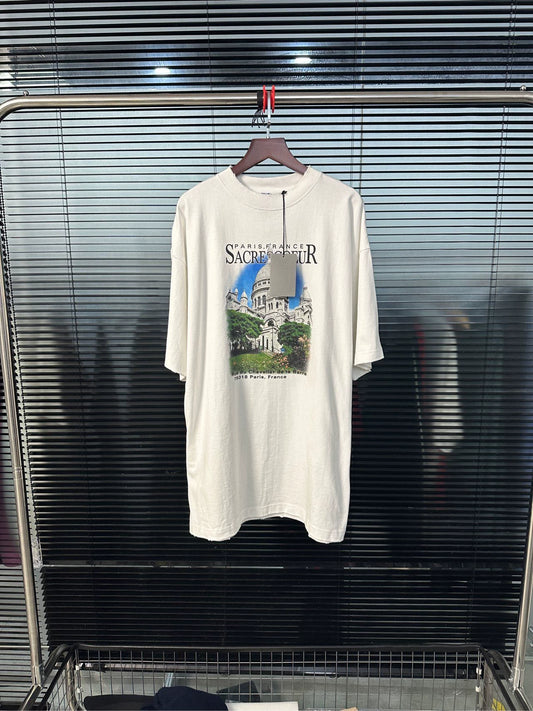 Balenciaga Notre Dame Cathedral Castle White Short Sleeve