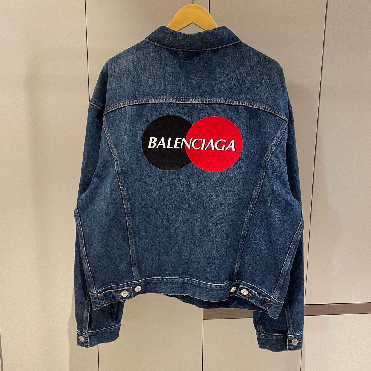 Balenciaga deep blue embroidered Mastercard logo denim jacket