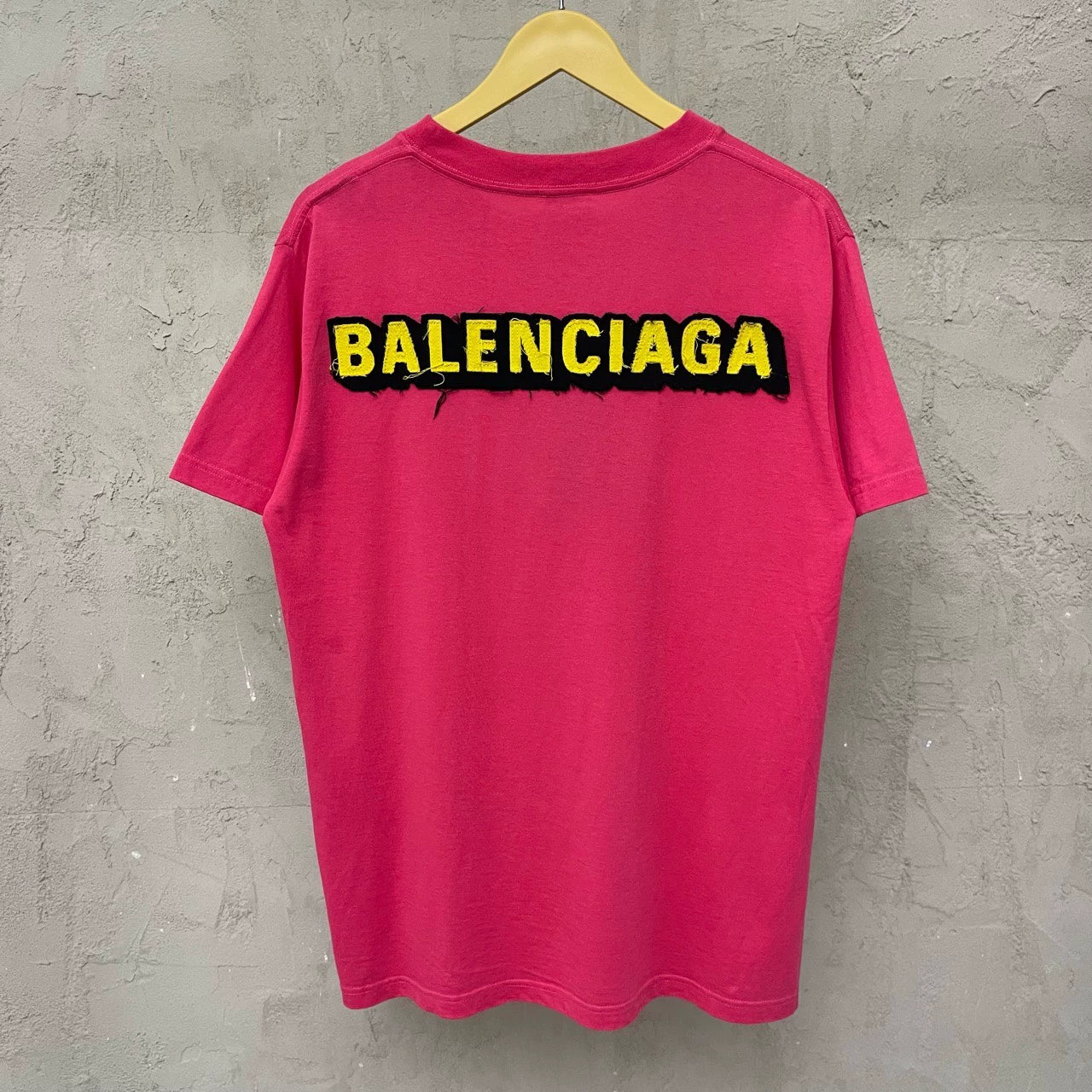 Balenciaga dragon fruit color with fabric logo on the back short sleeved shirt