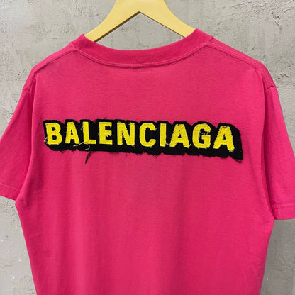 Balenciaga dragon fruit color with fabric logo on the back short sleeved shirt