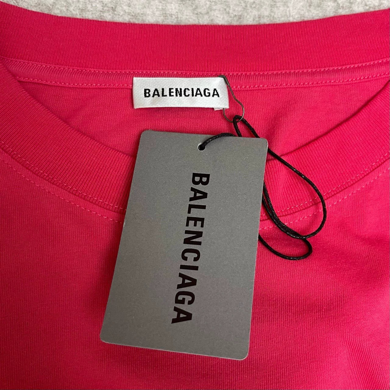 Balenciaga dragon fruit color with fabric logo on the back short sleeved shirt