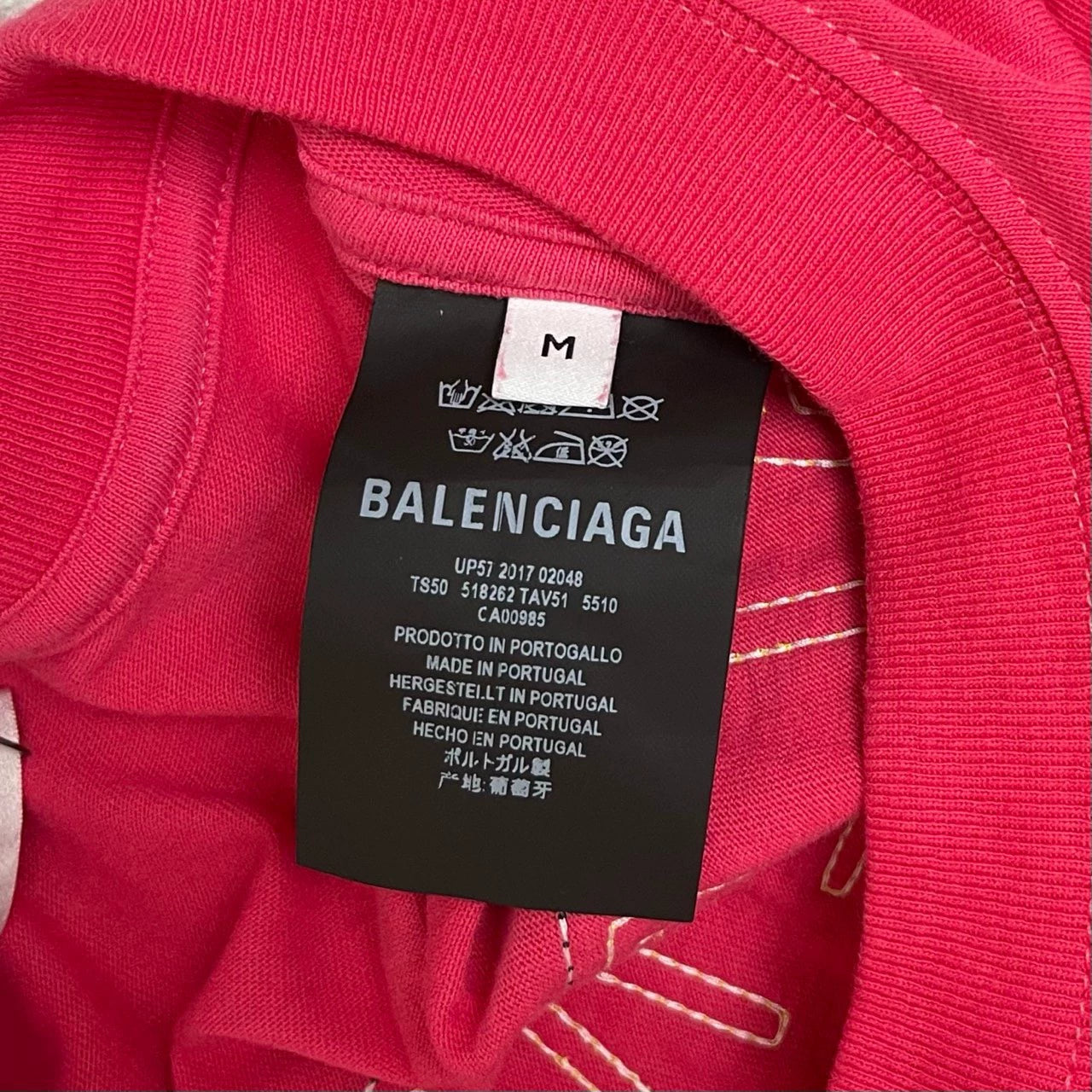 Balenciaga dragon fruit color with fabric logo on the back short sleeved shirt