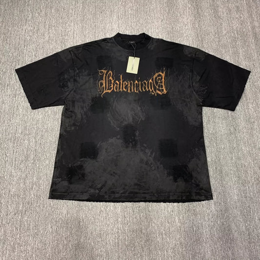 Balenciaga Mud Staining Destruction Old Sanskrit Letters,Short Sleeves