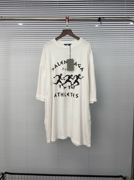 Balenciaga Marathon Letter Logo White Short Sleeve