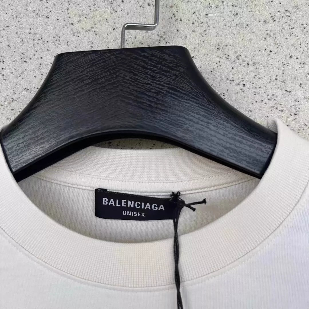 Balenciaga Cream Embroidered Logo in Front and Back Short Sleeves