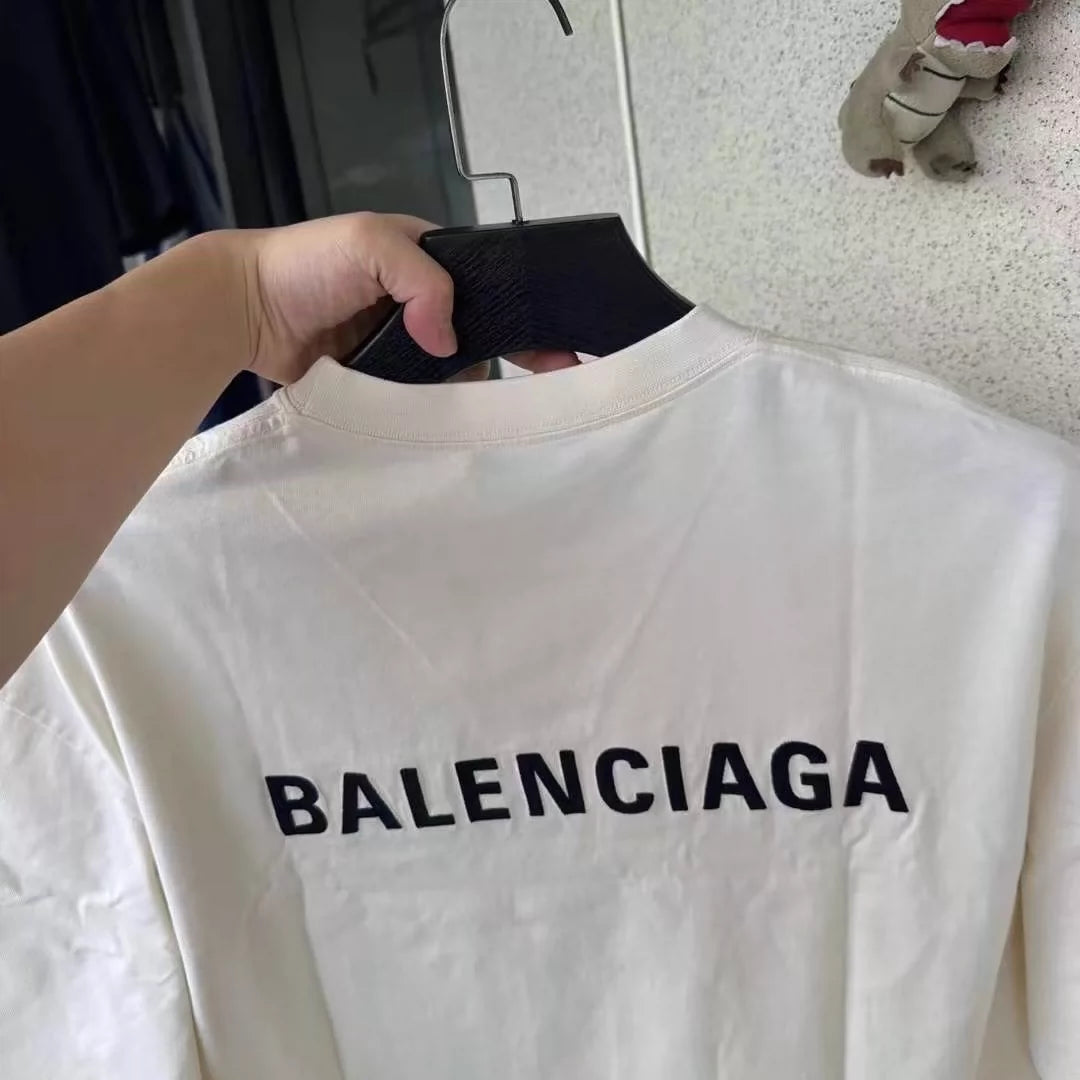 Balenciaga Cream Embroidered Logo in Front and Back Short Sleeves