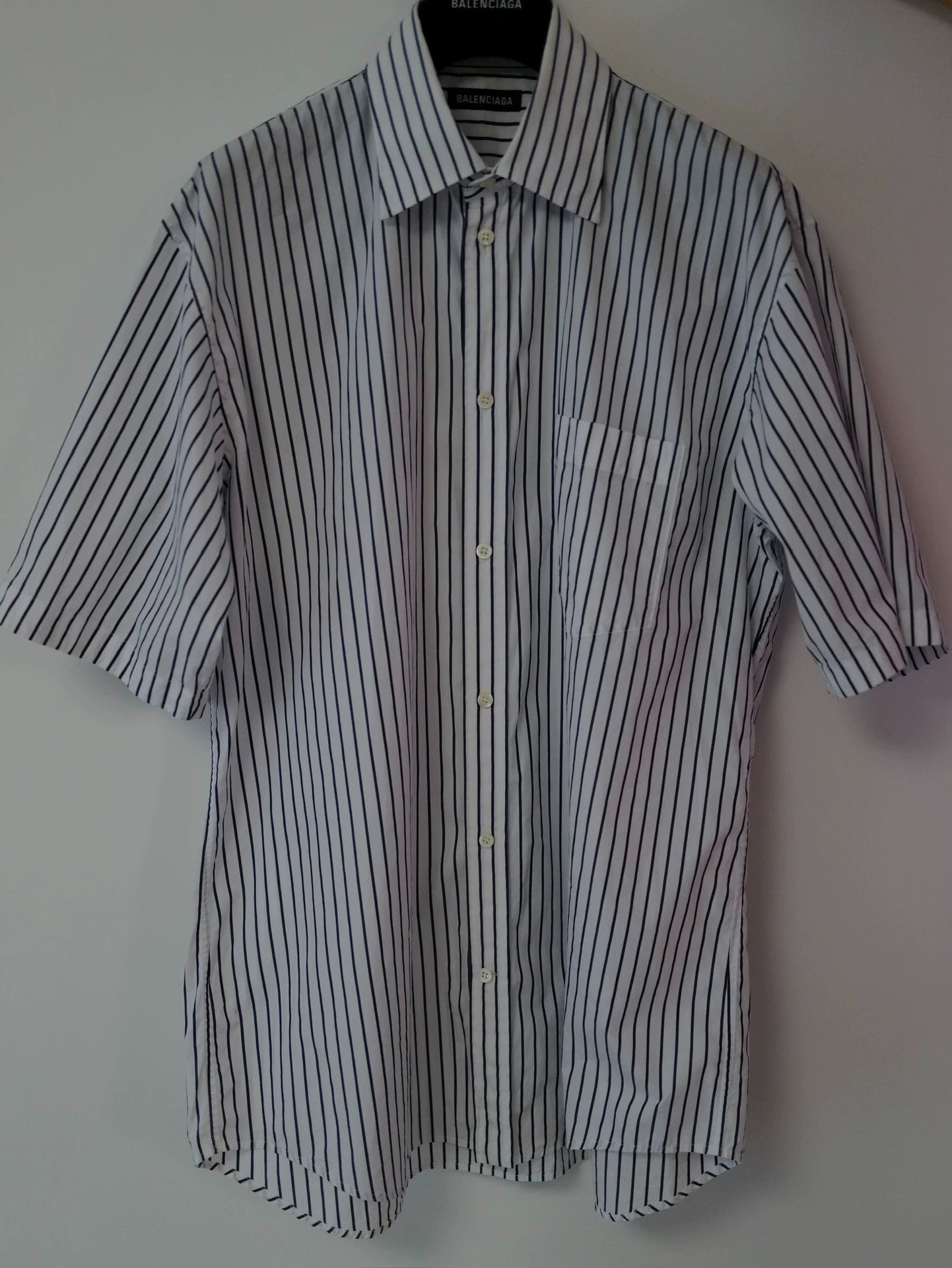 Balenciaga Classic Vertical Stripe Single Pocket Short Sleeve