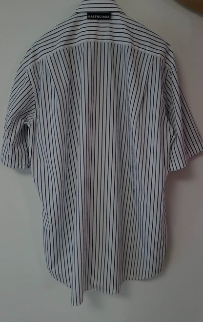 Balenciaga Classic Vertical Stripe Single Pocket Short Sleeve