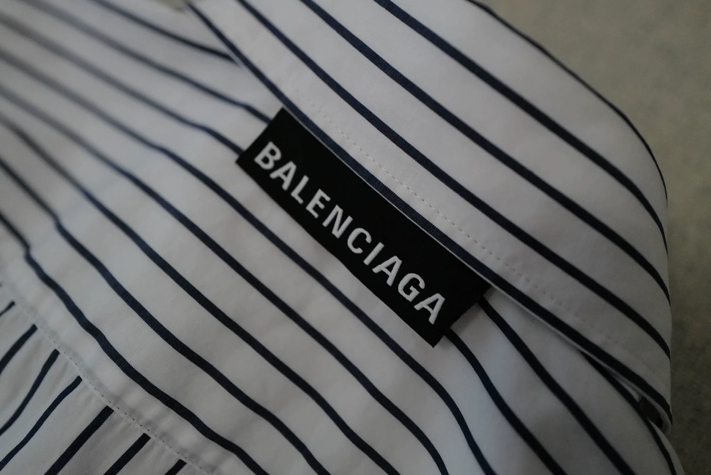 Balenciaga Classic Vertical Stripe Single Pocket Short Sleeve