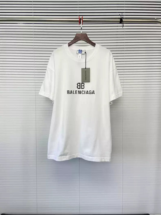 Balenciaga Mosaic Double B Pattern Printed Letter Logo White Short Sleeve