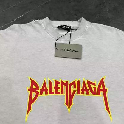 Balenciaga flame logo splashed ink to make old rock short sleeved shirt