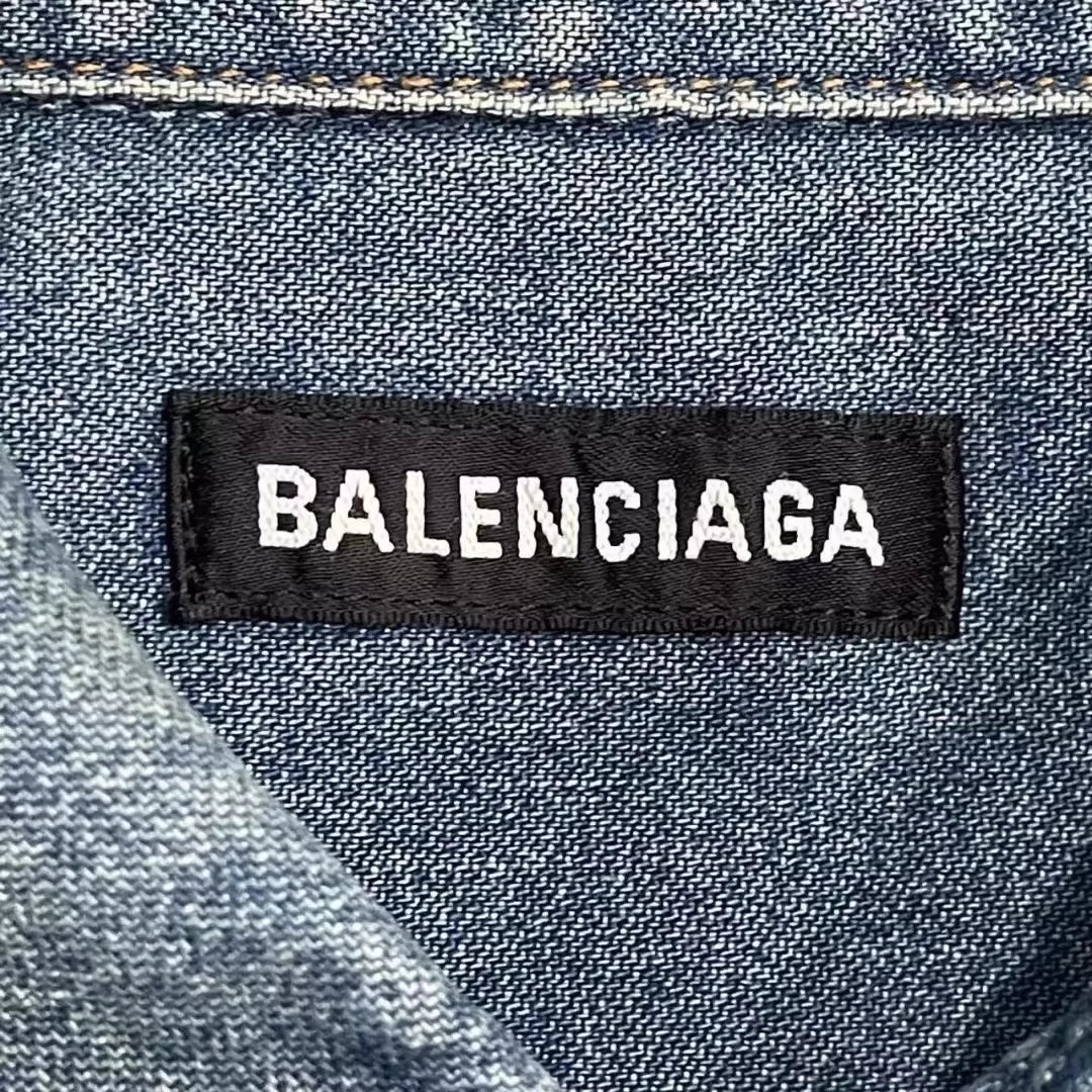 Balenciaga embroidered logo light blue washed denim shirt