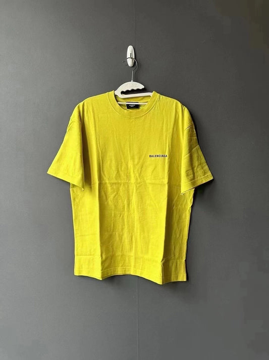 Balenciaga yellow front and back letter short sleeved shirt