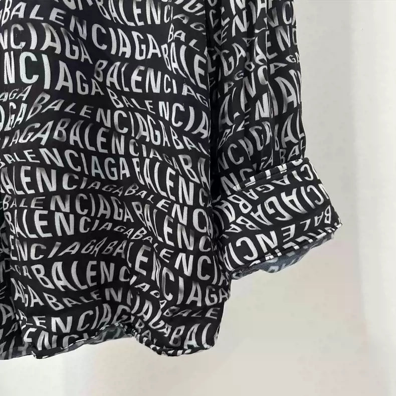 Balenciaga FW19 Full print twisted letter logo long sleeved shirt