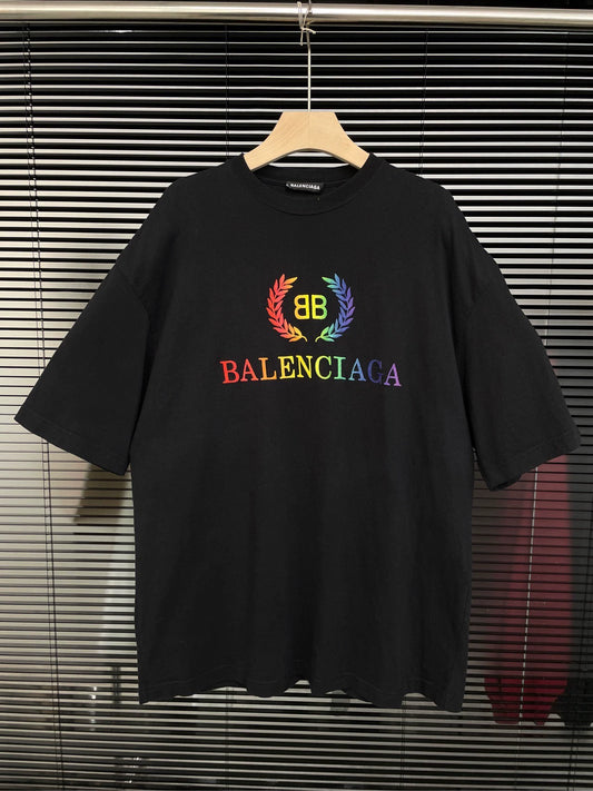 Balenciaga Rainbow Wheat Sprout Embroidered Short Sleeve