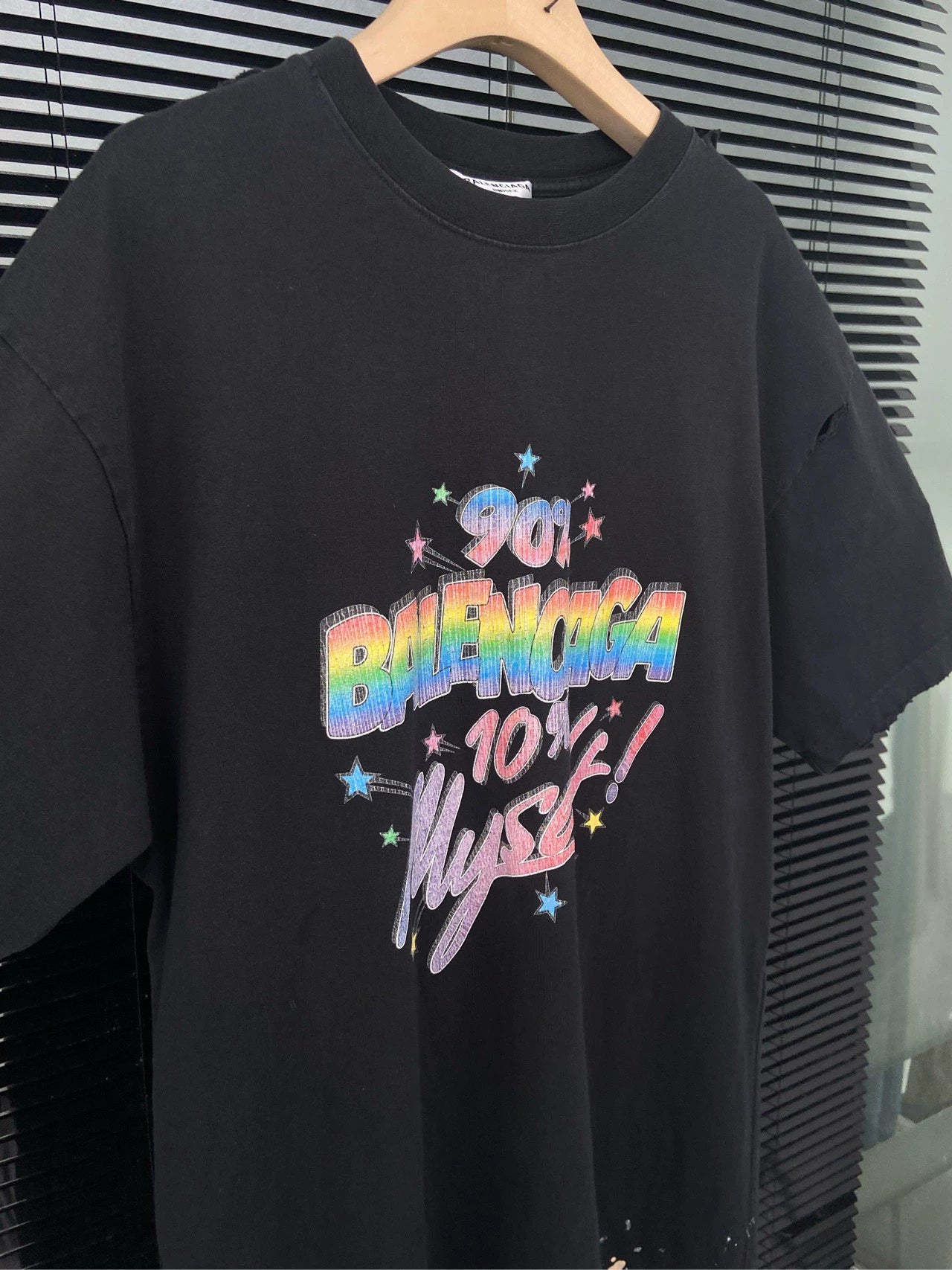 Balenciaga Rainbow Logo Damaged Vintage Short Sleeves