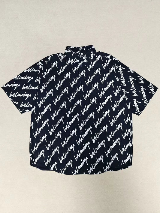 Balenciaga22ss full graffiti logo short sleeved shirt